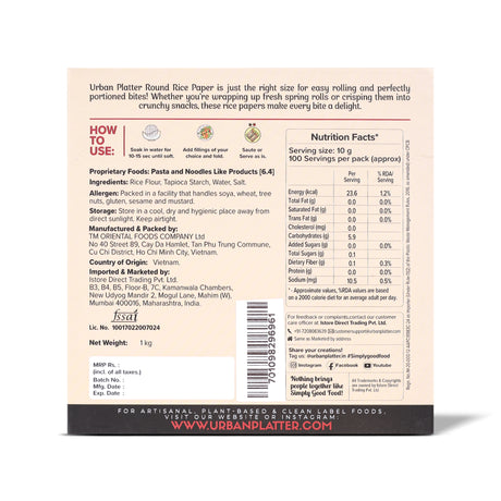 Large Rice Paper Sheets, 1kg (Vietnamese Spring Roll Wrappers Pan Asian Cuisine, Ideal for rolls and Crackers)