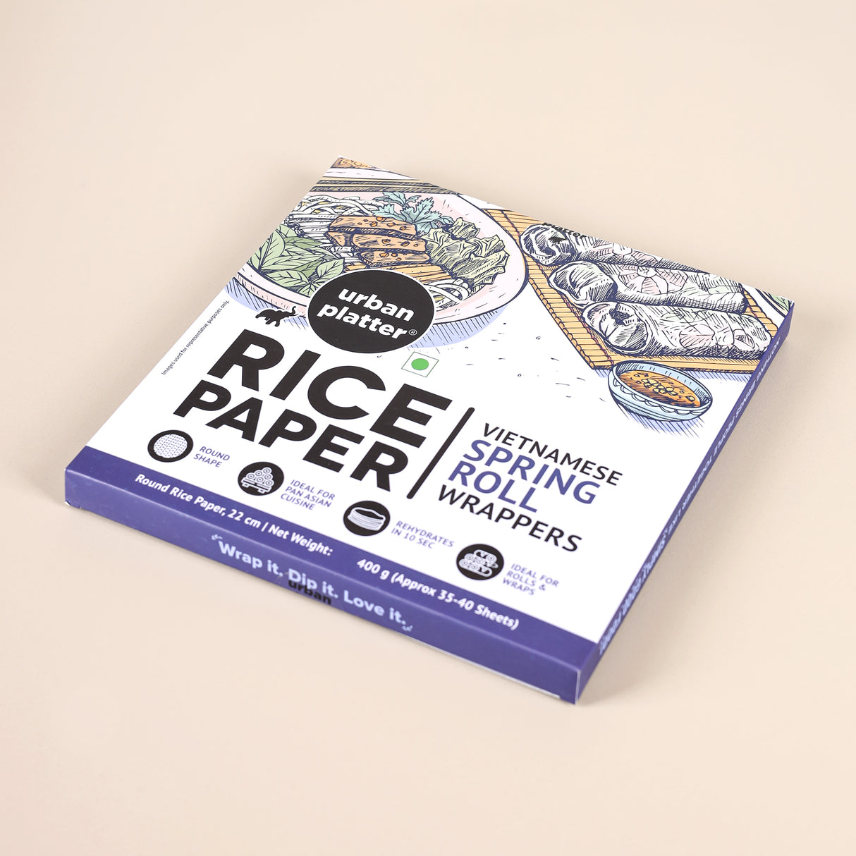 Round Rice Paper Sheets, 400g (Vietnamese Spring Roll Wrappers | Gluten Free | 22 cm Each | 35-40 Sheets per pack)