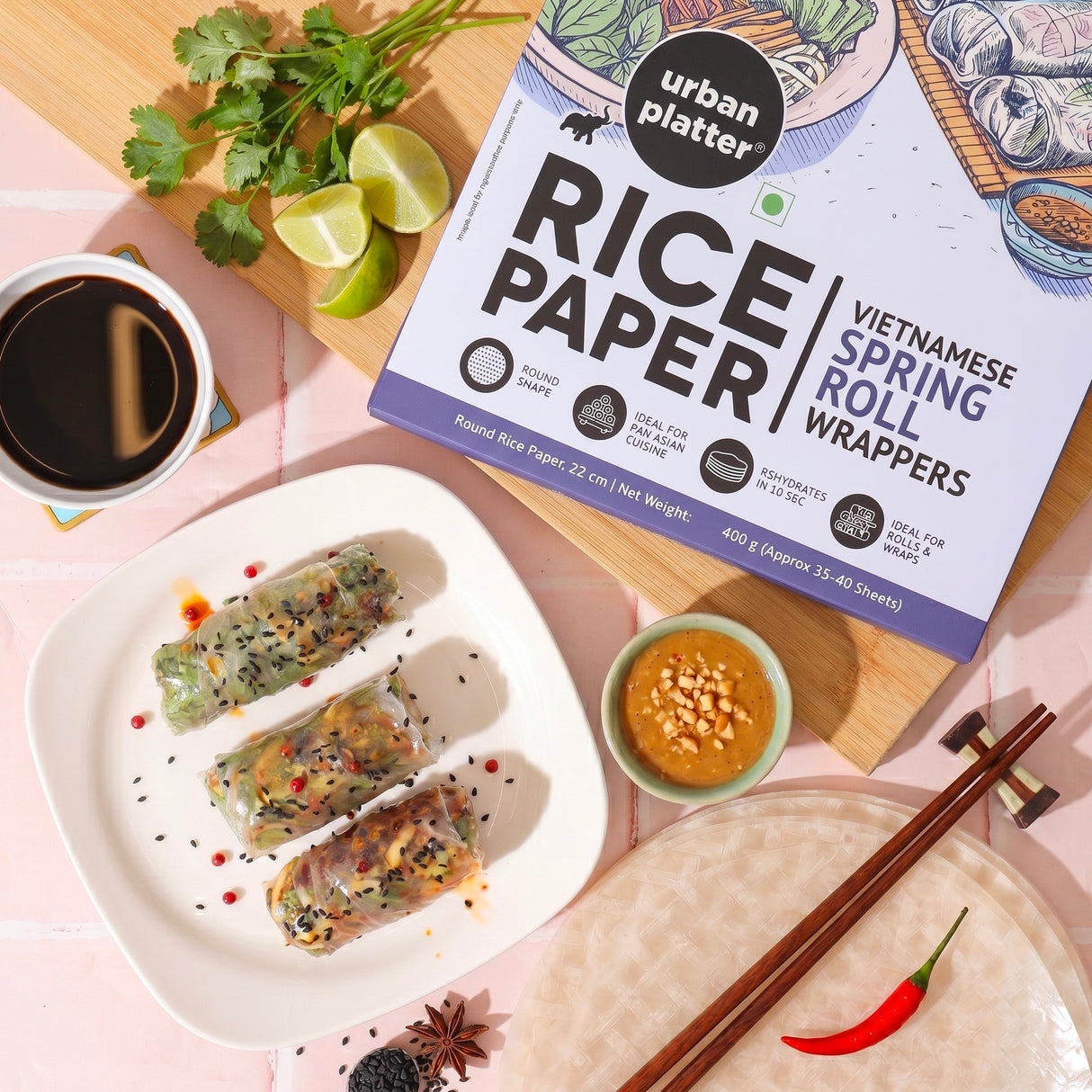 Round Rice Paper Sheets, 400g (Vietnamese Spring Roll Wrappers | Gluten Free | 22 cm Each | 35-40 Sheets per pack)