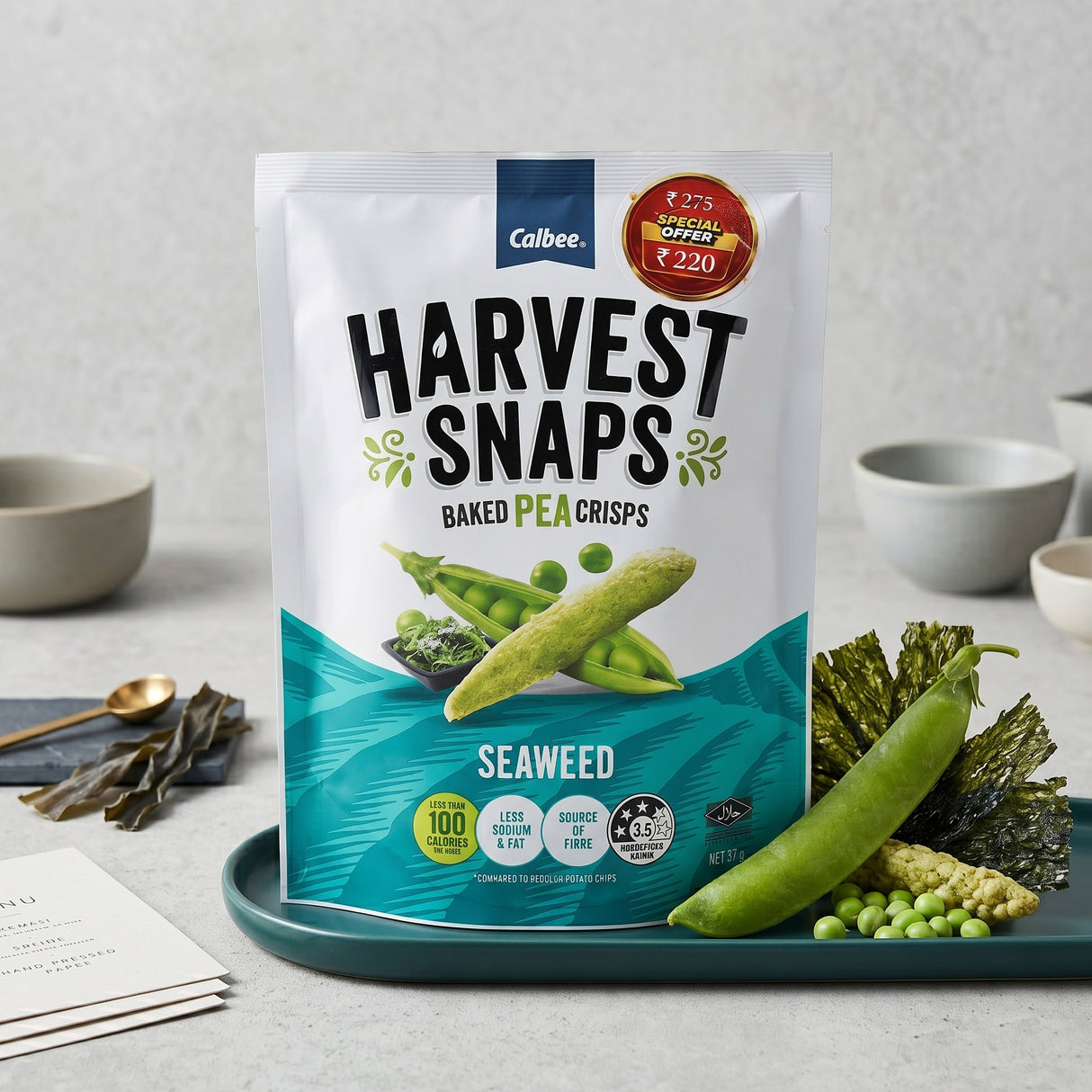 Harvest Snaps Baked Pea Crisps Seaweed, 93g