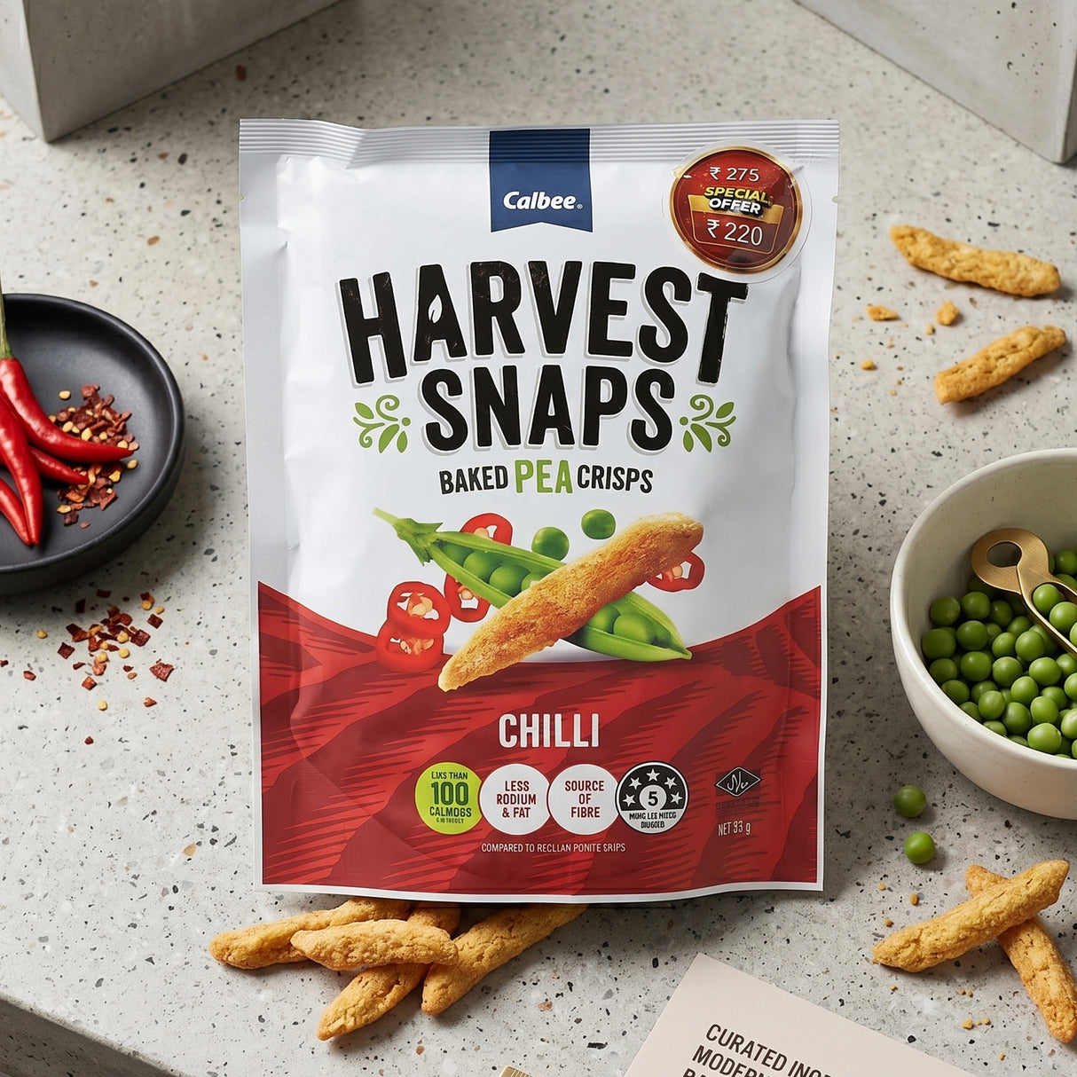 Harvest Snaps Baked Pea Crisps Chilli  93g