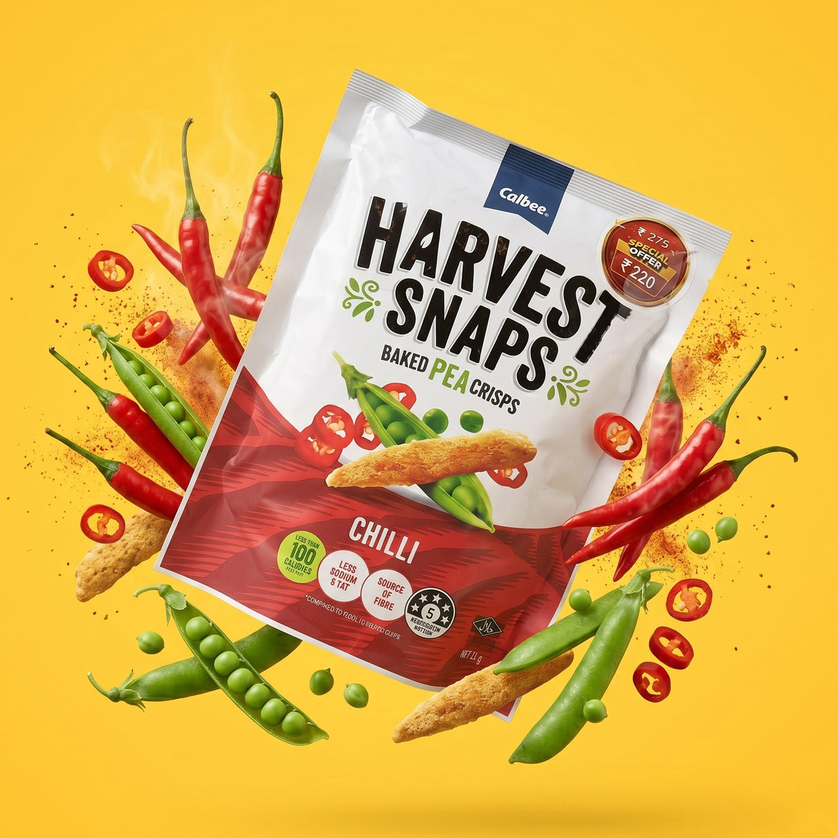 Harvest Snaps Baked Pea Crisps Chilli  93g
