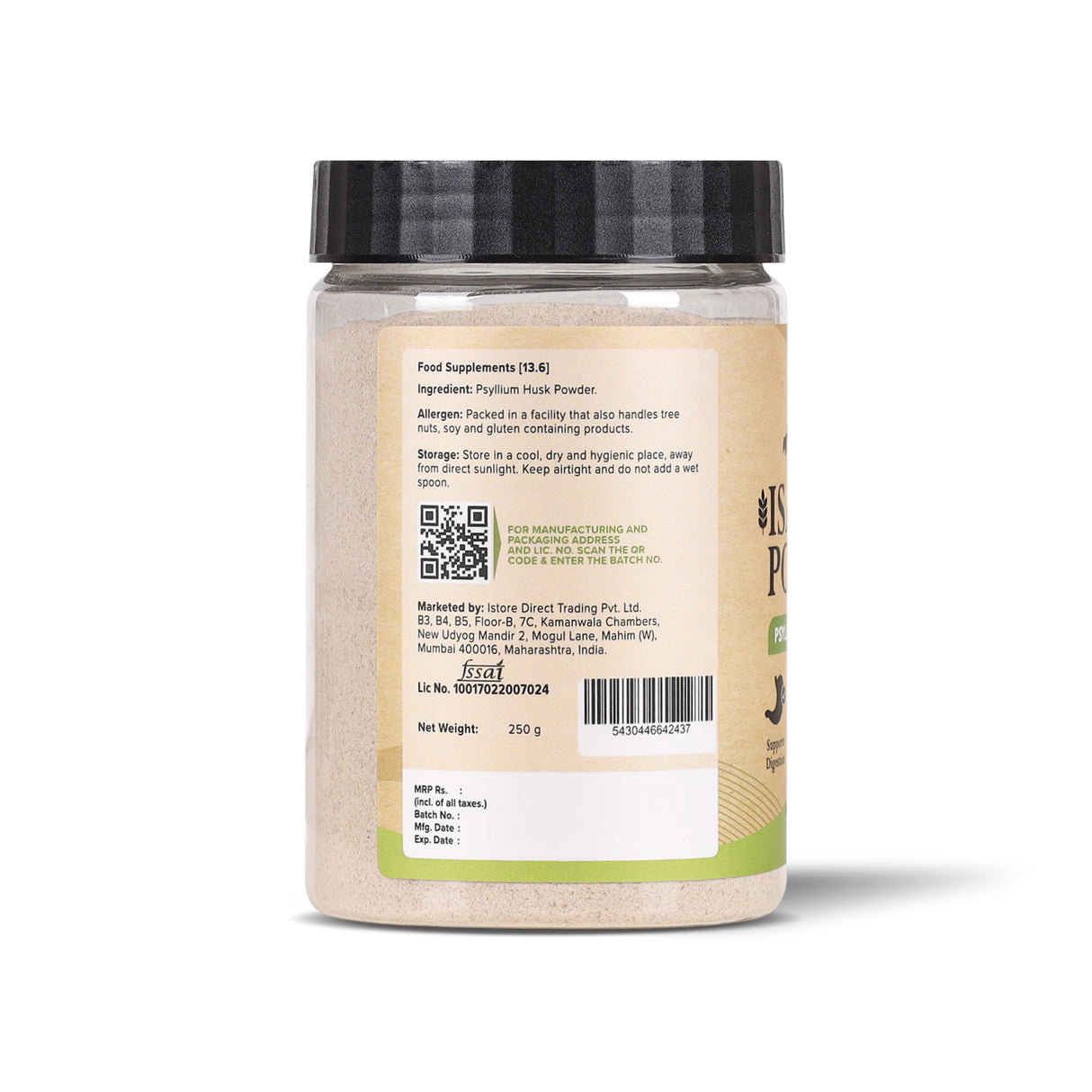 Isabgol Powder, 250g (Finely Milled Psyllium Husk, Rich in Dietary Fibre, Supports Digestive Health, Nature's Soluble Fibre)