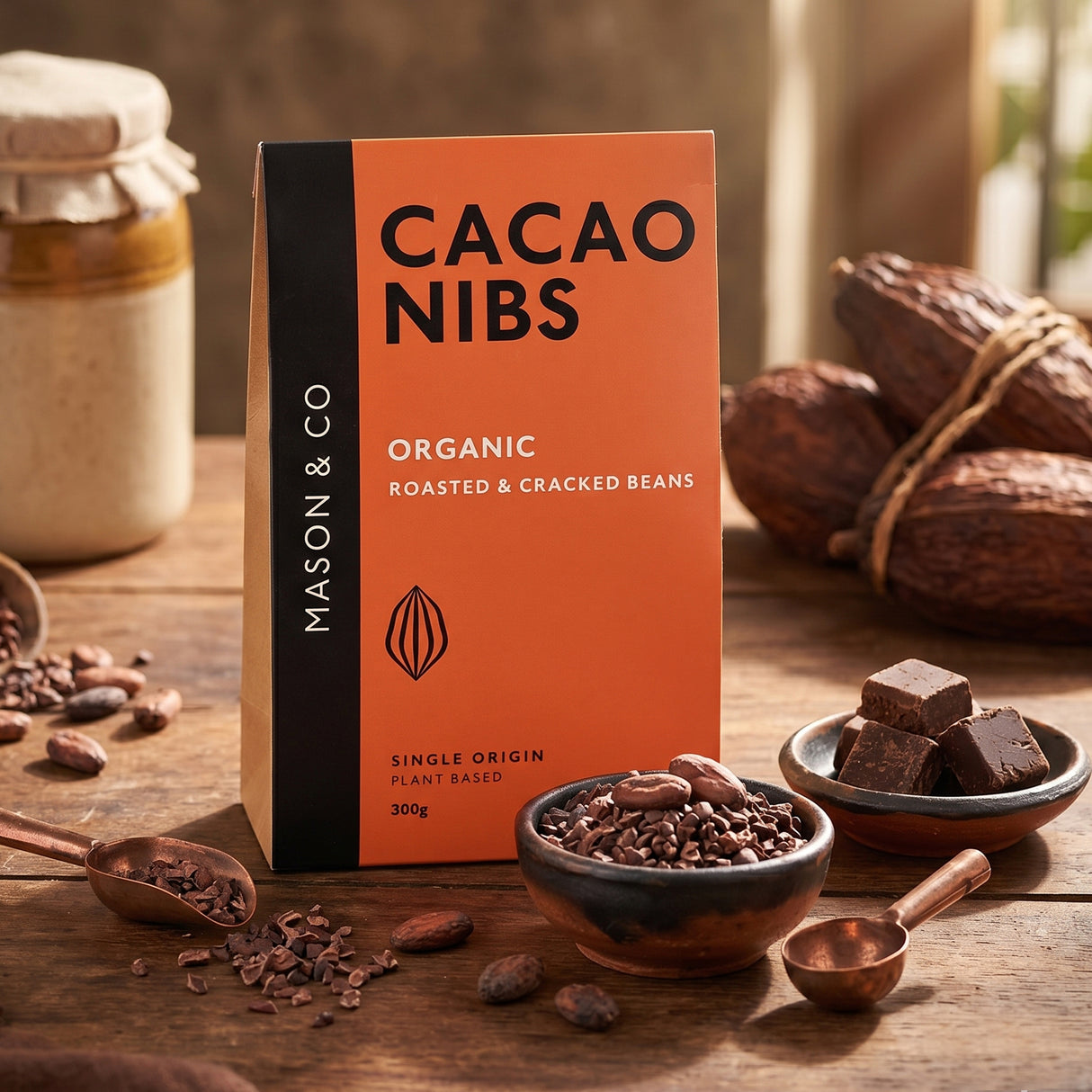 Roasted & Cracked Organic Cocoa Beans / Nibs / Granulas, 300g (Organic, Gluten-free, Soy Free, Plant-based)