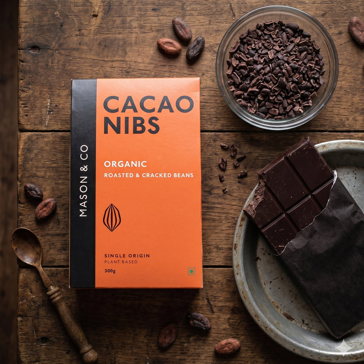 Roasted & Cracked Organic Cocoa Beans / Nibs / Granulas, 300g (Organic, Gluten-free, Soy Free, Plant-based)