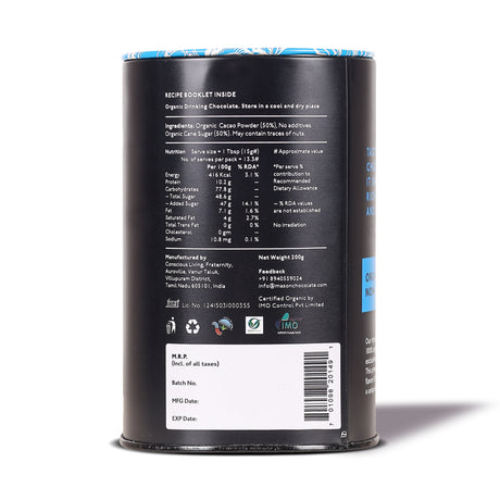 Organic Drinking Chocolate, 200g [Organic, Gluten Free, Soy Free, Plant-based, Non Alkanised]