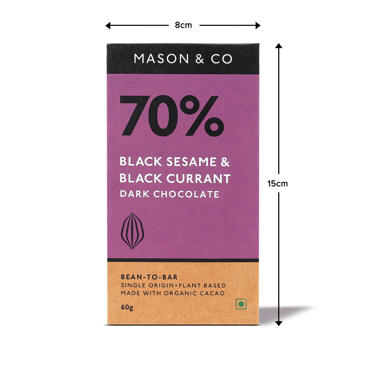 70% Black Sesame & Black Currant Dark Artisanal Chocolate Bar, 60g