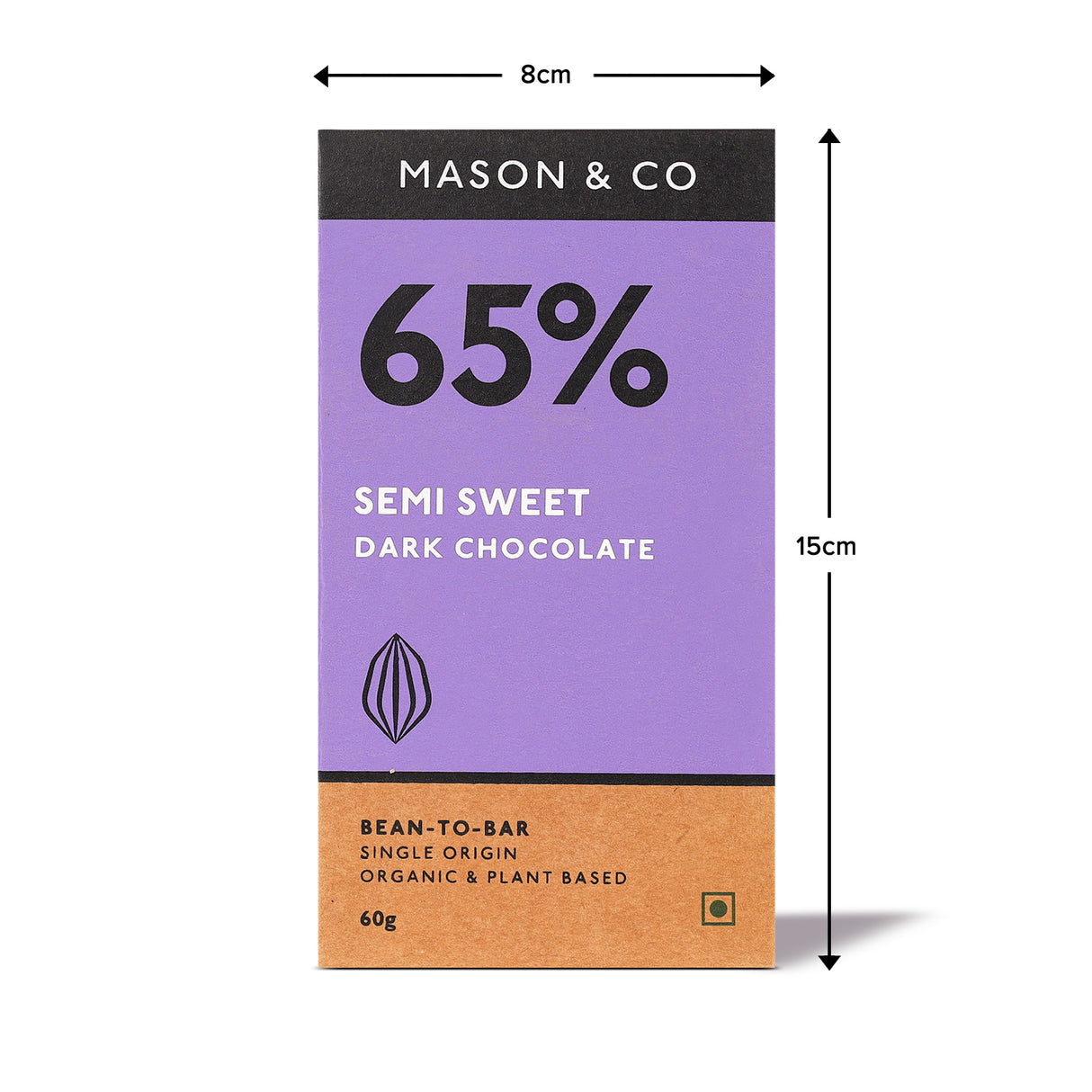 65% Semi-Sweet Dark Organic Exotic Artisanal Chocolate Bar, 60g