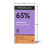 65% Semi-Sweet Dark Organic Exotic Artisanal Chocolate Bar, 60g