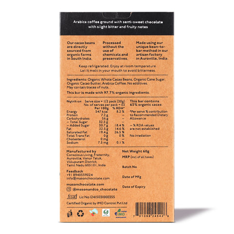 65% Espresso Dark Chocolate, 60g