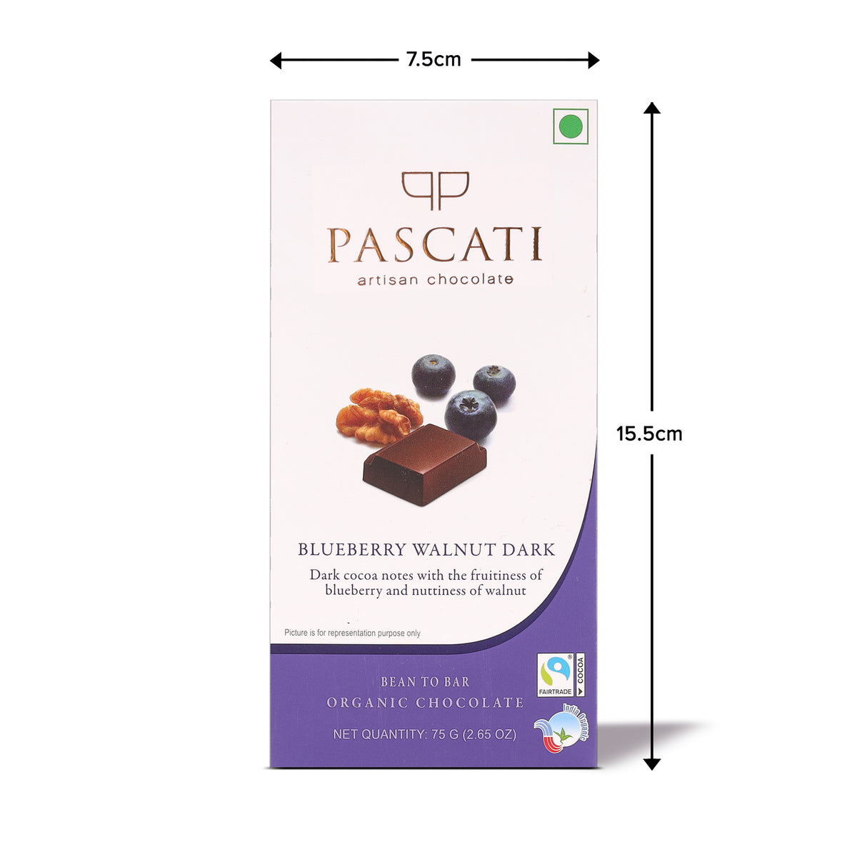 Chocolate Blueberry Walnut Dark, India Organic Chocolate, 75G (Pack Of 2)