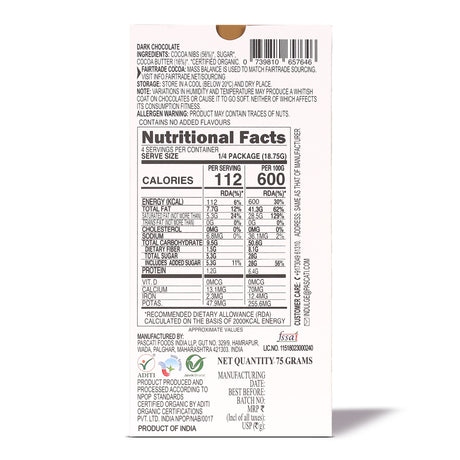 72% Dark India Organic Chocolate, 75g [Pack of 2]
