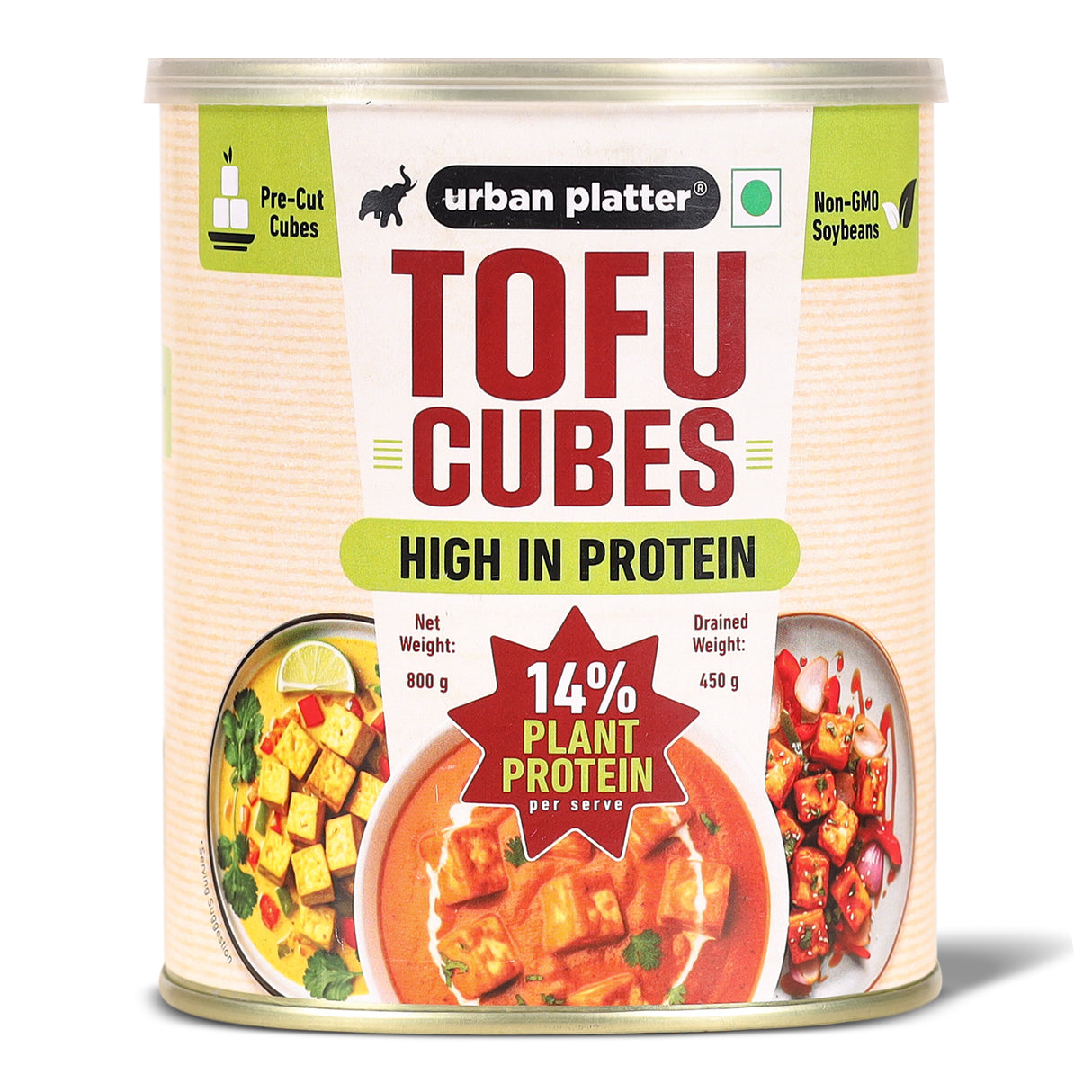 Tofu Cubes, 800g (Drained Weight - 450g | Firm Tofu in Brine | 14% Plant Protein | Pre-Cut Cubes for Stir-Fries, Curries, Salads & Soups )