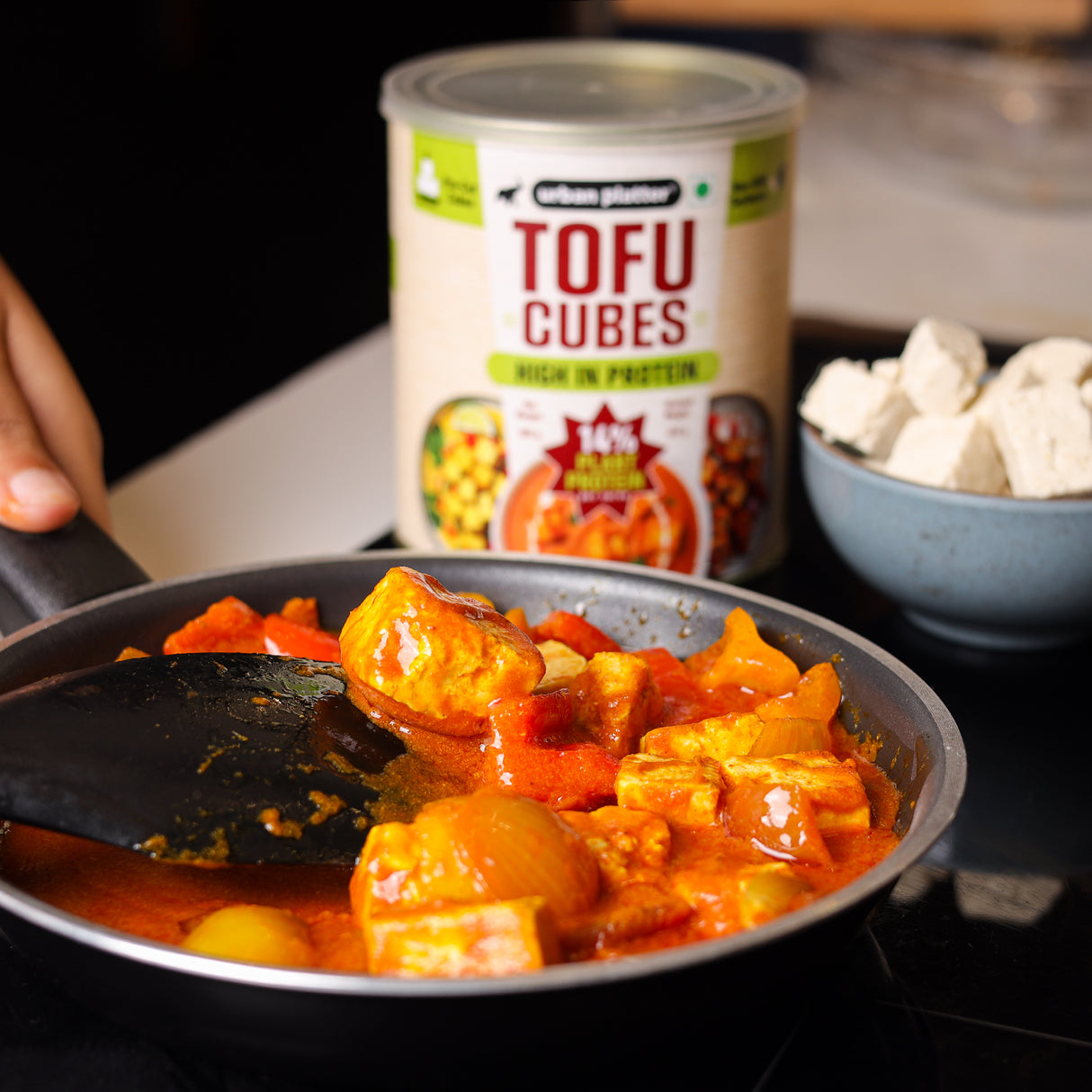Tofu Cubes, 800g (Drained Weight - 450g | Firm Tofu in Brine | 14% Plant Protein | Pre-Cut Cubes for Stir-Fries, Curries, Salads & Soups )