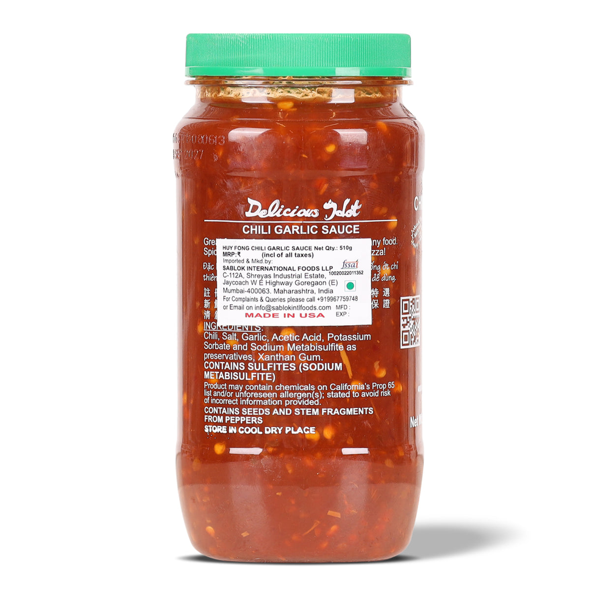 Huy Fong Chili Garlic Sauce, 510g (Spicy Chili & Garlic Condiment, Ideal for Stir-Fries, Noodles, Dumplings & Dipping, Savoury & Versatile Asian Cooking Sauce)