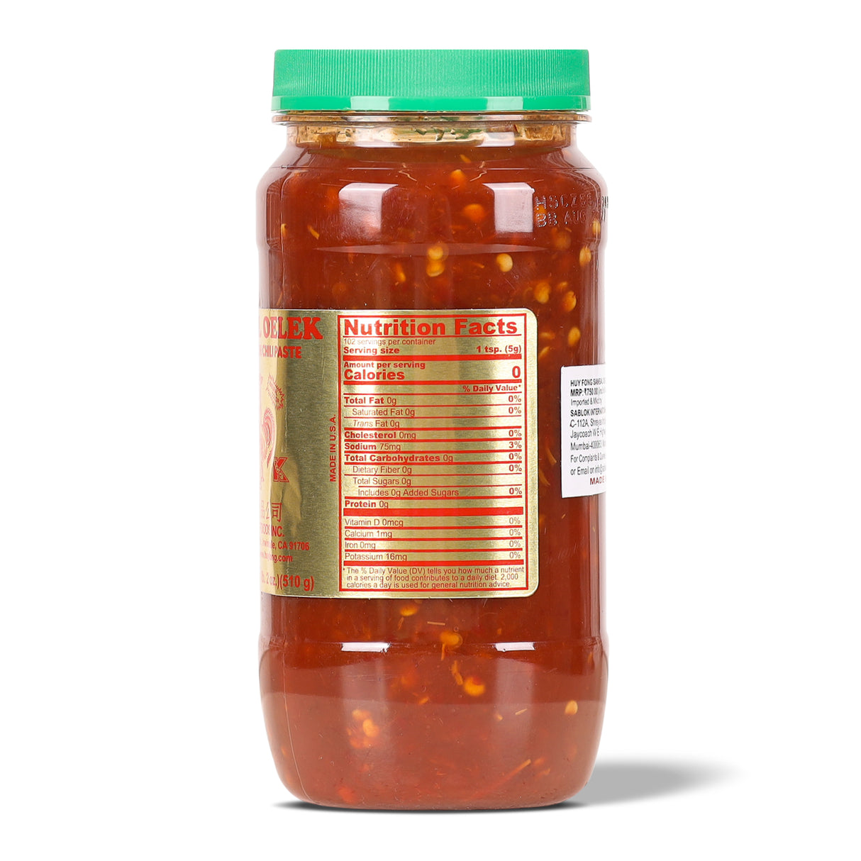 Huy Fong Sambal Oelek Chili Paste, 510g (Authentic Indonesian-Style Hot Chili Condiment & Cooking Paste)