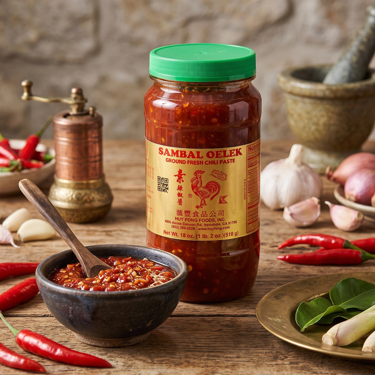 Huy Fong Sambal Oelek Chili Paste, 510g (Authentic Indonesian-Style Hot Chili Condiment & Cooking Paste)