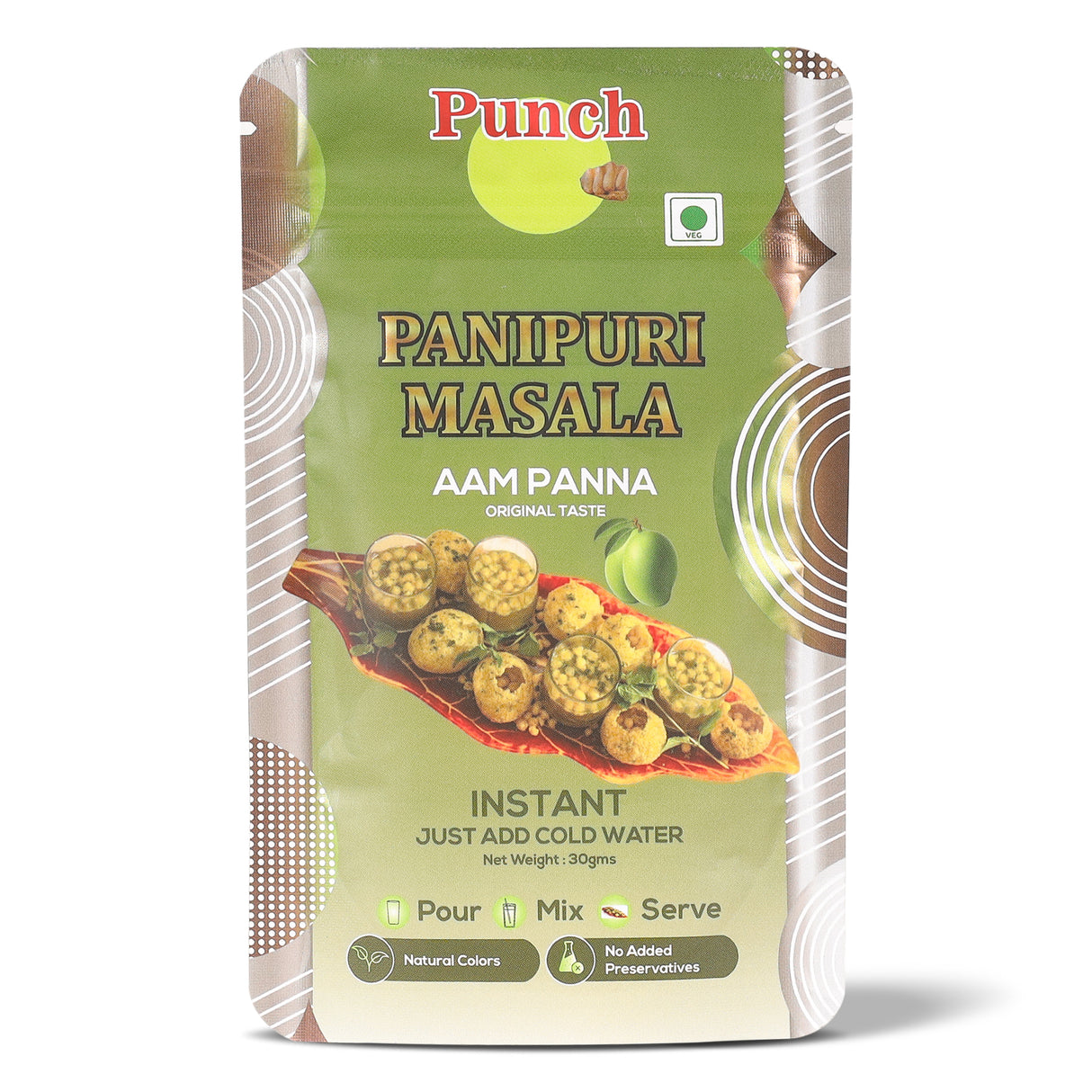 Punch Panipuri Masala Aam Panna, 30g (Instant Pani Puri Masala Mix | Authentic Tangy & Spicy Raw Mango Flavour | Just Add Water | No Added Preservatives)