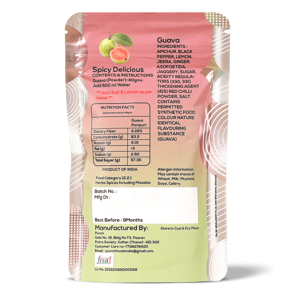 Punch Panipuri Masala Guava Chilli, 40g (Instant Pani Puri Masala Mix | Tangy, Fruity & Spicy Guava Flavour | Just Add Water | No Added Preservatives)