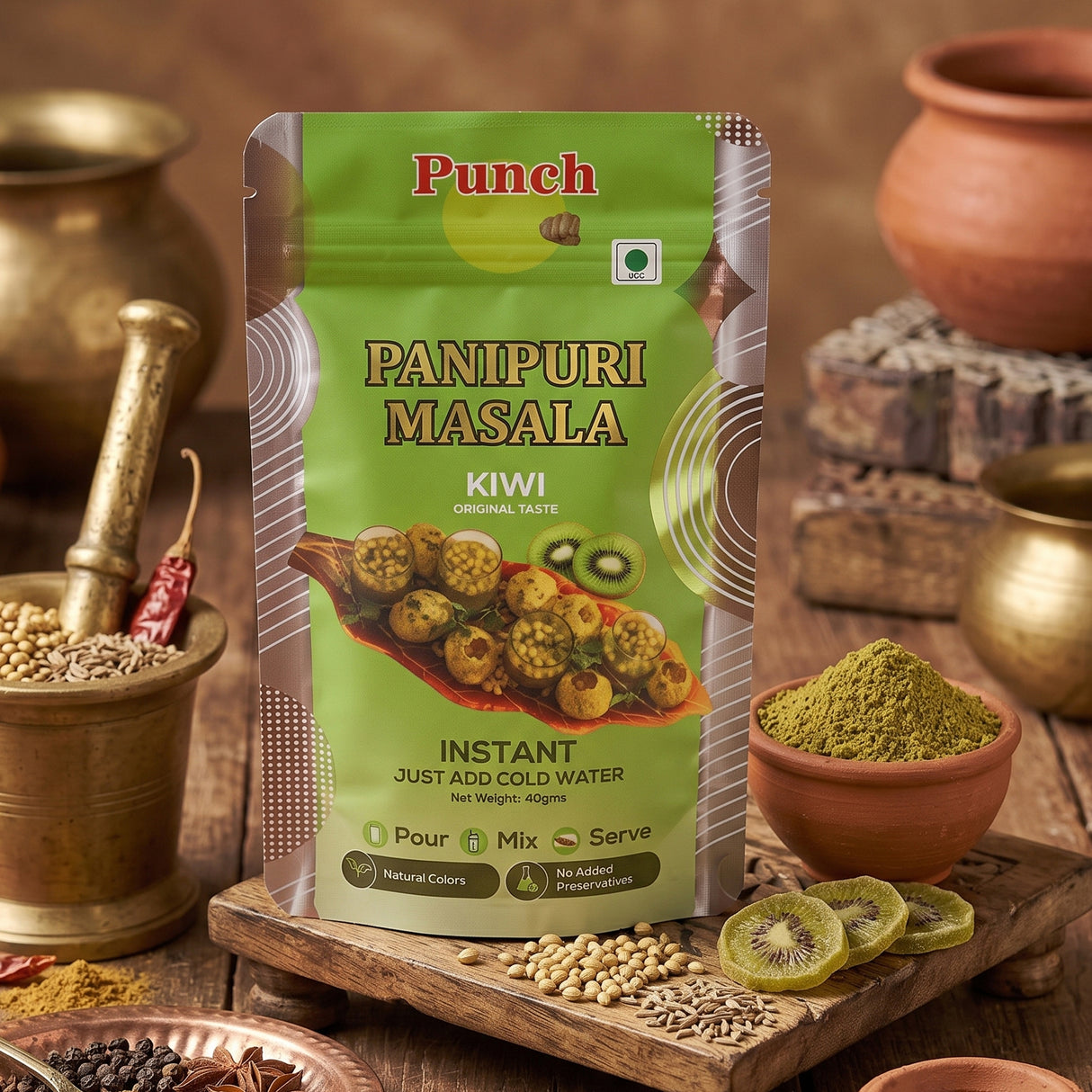 Kiwi Panipuri Masala, 40g (Instant Pani Puri Masala Mix | Tangy & Refreshing Kiwi Flavour | Just Add Water | No Added Preservatives)