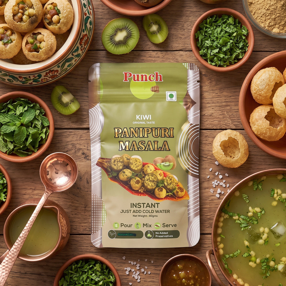 Kiwi Panipuri Masala, 40g (Instant Pani Puri Masala Mix | Tangy & Refreshing Kiwi Flavour | Just Add Water | No Added Preservatives)