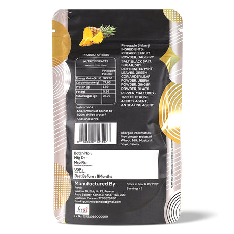 Instant Shikanji Mix Pineapple, 30g (Instant Pineapple Lemonade Powder | Tropical Refreshing Drink Mix | Just Add Water or Soda | Natural Colours | No Added Preservatives | Makes 3 Serving)