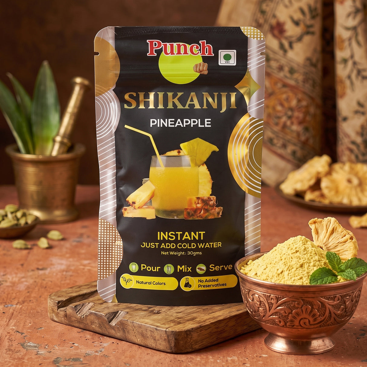 Instant Shikanji Mix Pineapple, 30g (Instant Pineapple Lemonade Powder | Tropical Refreshing Drink Mix | Just Add Water or Soda | Natural Colours | No Added Preservatives | Makes 3 Serving)