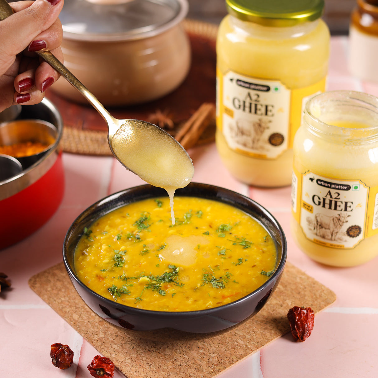A2 Ghee, 1L (Curd-Churned Bilona Desi Ghee for Cooking, Tadka & Daily Meals | Made from A2 Cow Milk)