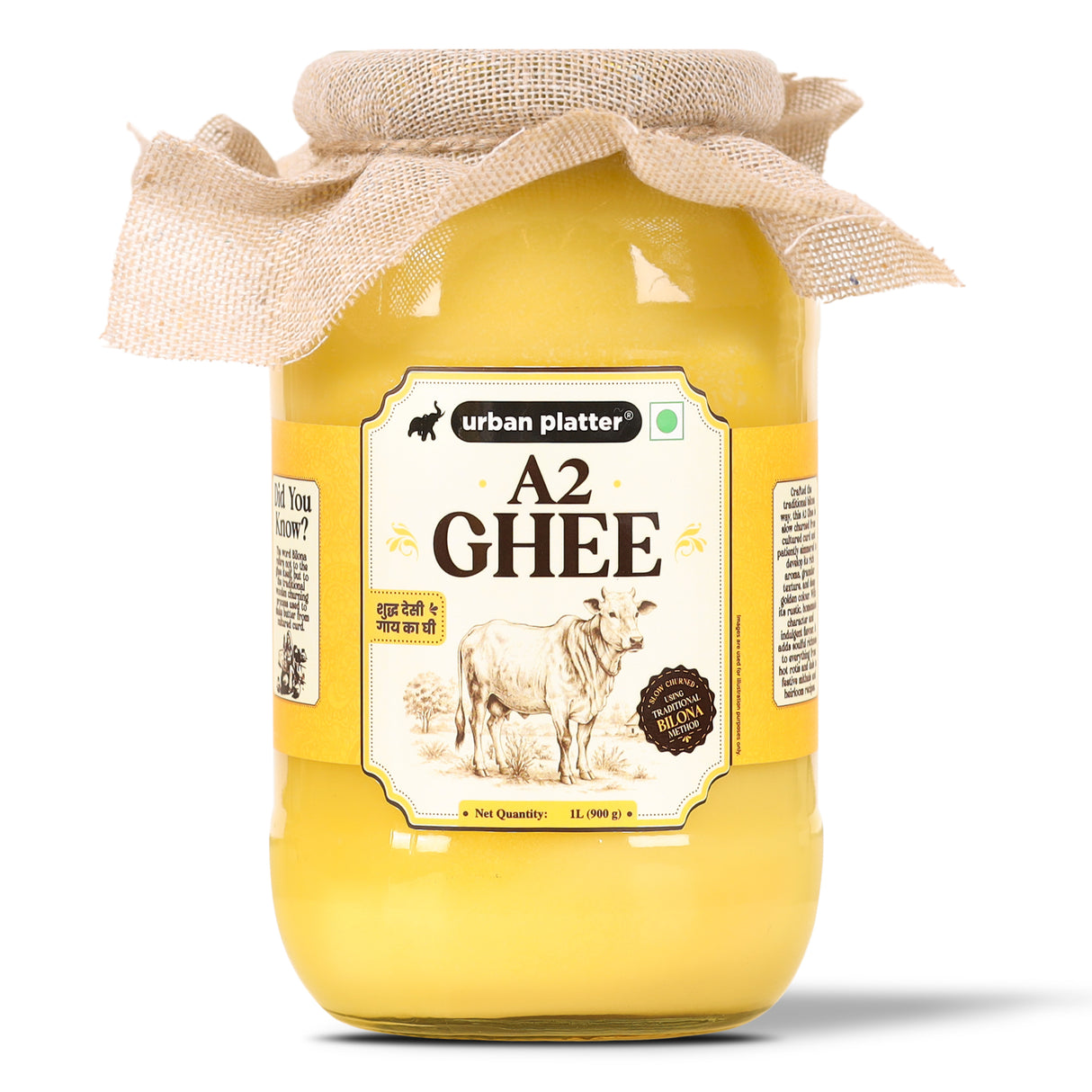 A2 Ghee, 1L (Curd-Churned Bilona Desi Ghee for Cooking, Tadka & Daily Meals | Made from A2 Cow Milk)