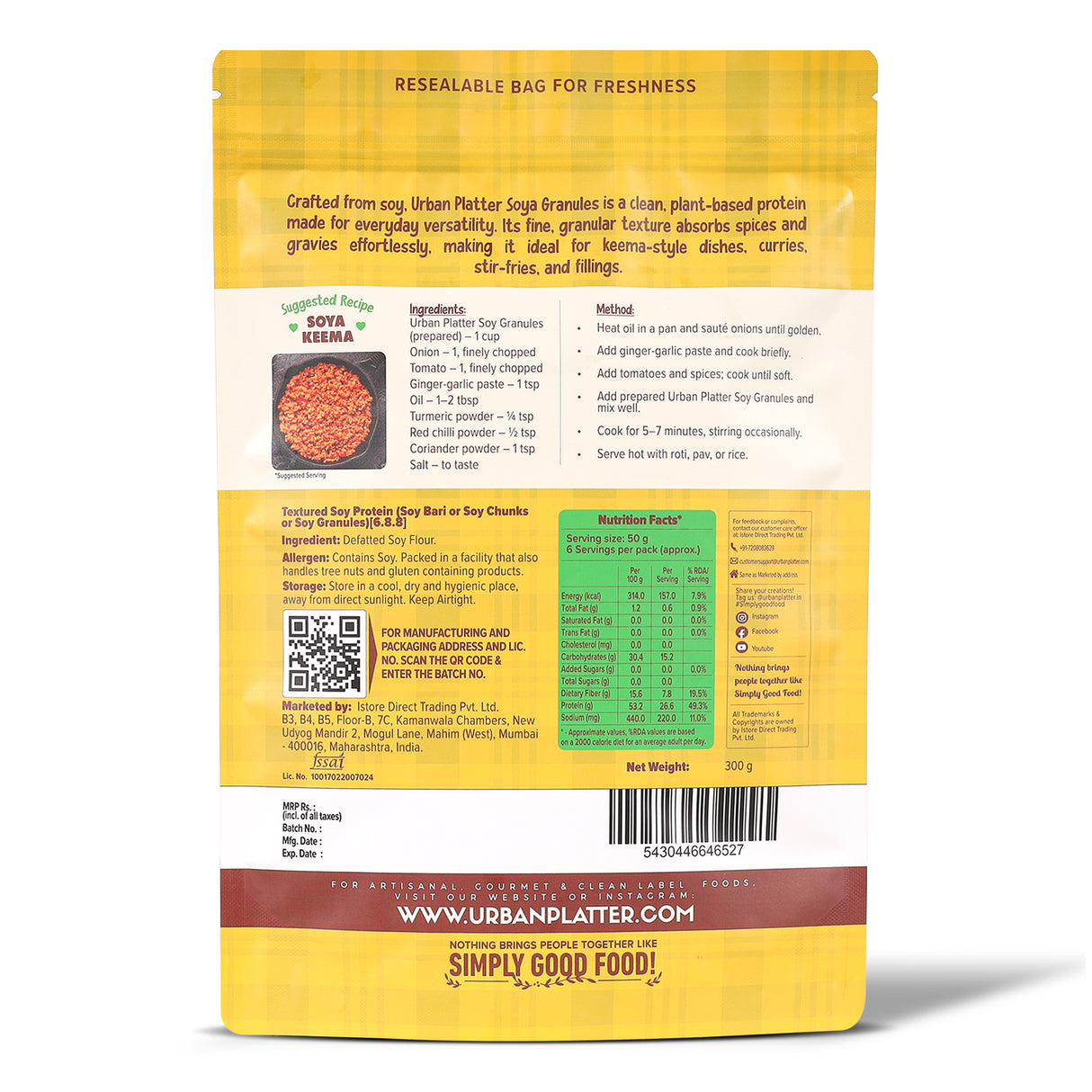 Soya Granules, 300g (53% Plant Protein | Made from Defatted Soy Flour | Fiber Rich Soya Mince)
