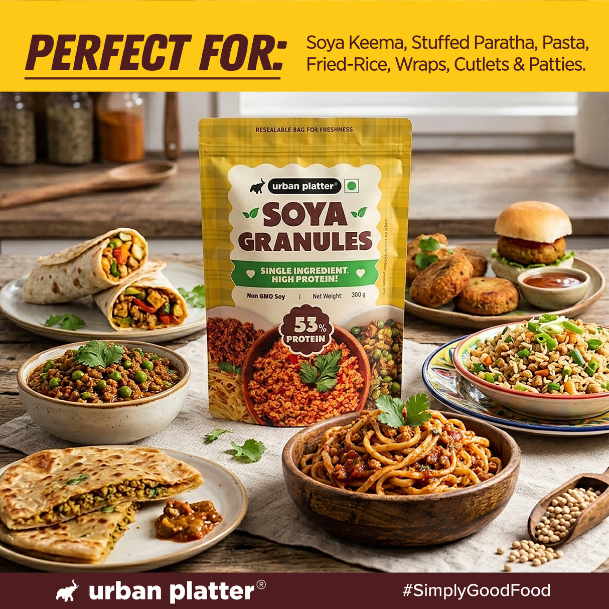 Soya Granules, 300g (53% Plant Protein | Made from Defatted Soy Flour | Fiber Rich Soya Mince)