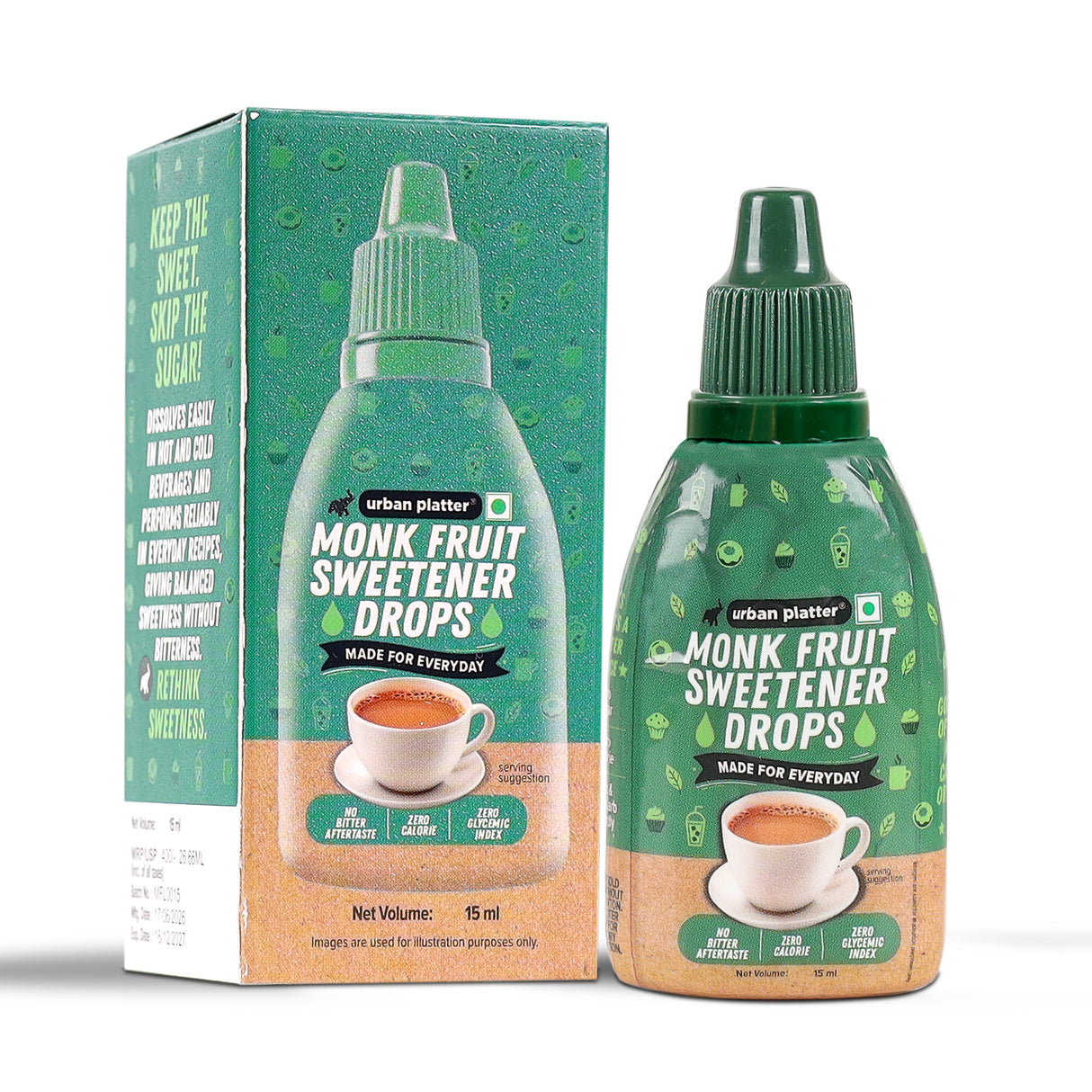 Monk Fruit Sweetener Drops, 15ml (Zero Calorie | No Erythritol | No Bitter Aftertaste | For Tea, Coffee & Beverages)