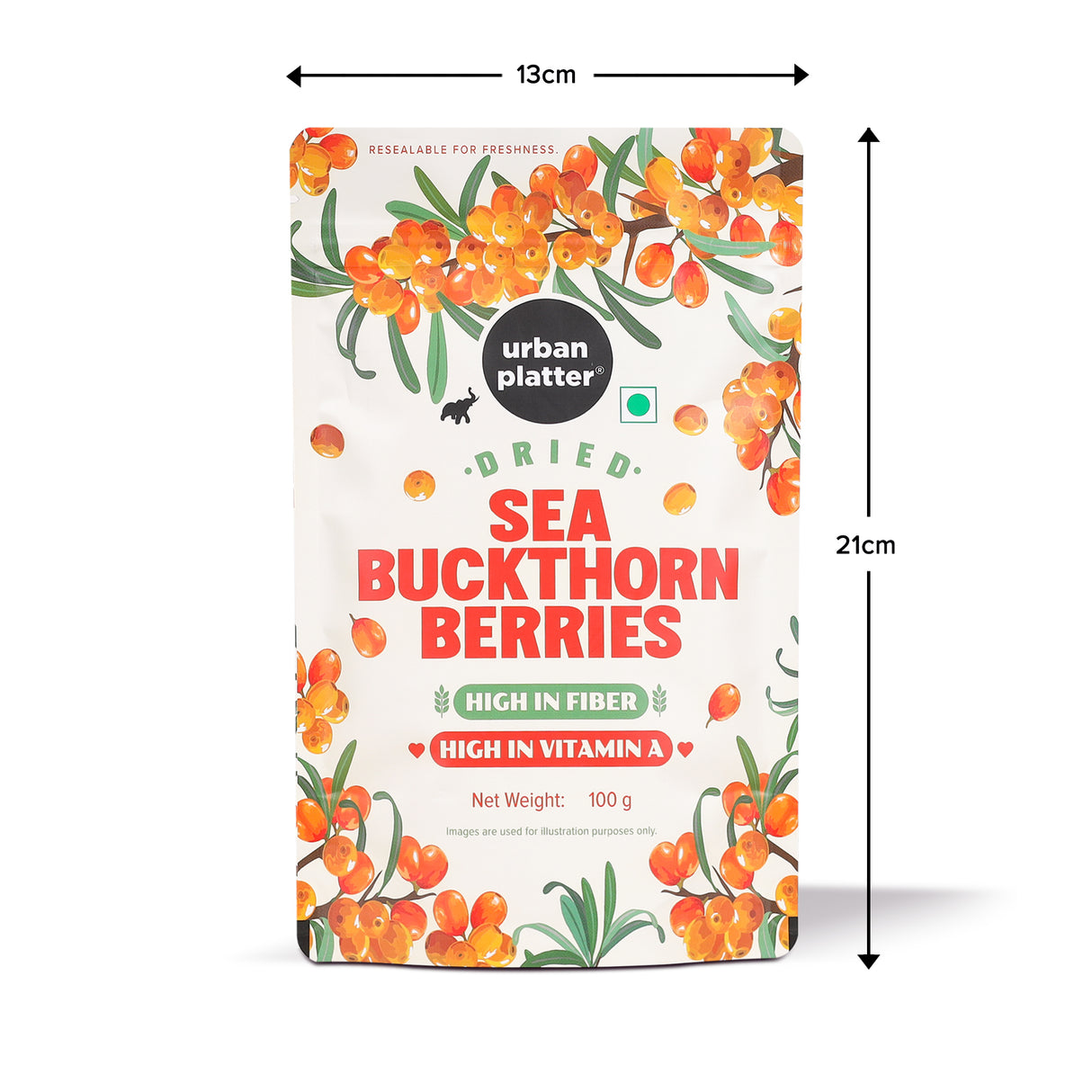 Dried Sea Buckthorn Berries, 100g (High in Vitamin A | High in Fiber | Tart & Tangy Superfruit | Add to Trail Mixes, Smoothies, Teas & Baking)