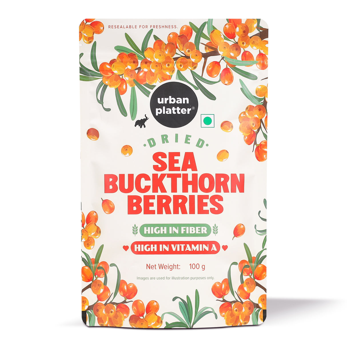 Dried Sea Buckthorn Berries, 100g (High in Vitamin A | High in Fiber | Tart & Tangy Superfruit | Add to Trail Mixes, Smoothies, Teas & Baking)