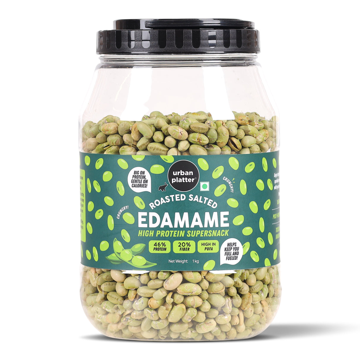 Roasted Salted Edamame, 1Kg (46% Protein, 20% Fiber, Lightly Salted Young Green Soybeans, Highest Plant Protein Supersnack)