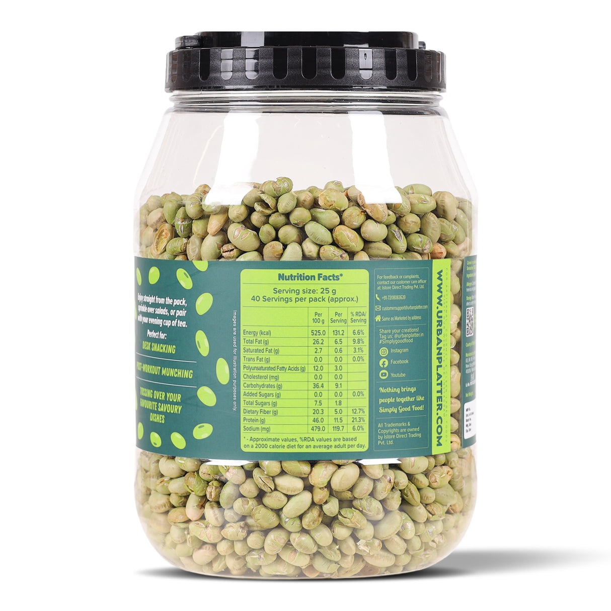 Roasted Salted Edamame, 1Kg (46% Protein, 20% Fiber, Lightly Salted Young Green Soybeans, Highest Plant Protein Supersnack)