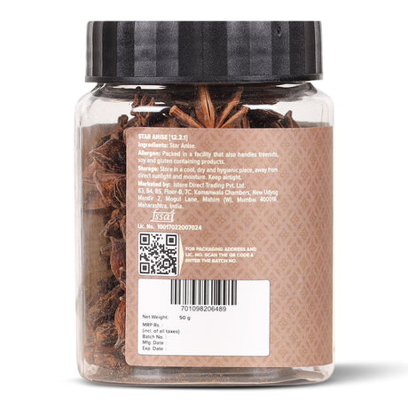 Star Anise, 50g (Chakri Phool | Warm, Licorice like Flavour | Highly Aromatic Spice used in Biryanis, Broths, Asian Cuisine & Baking)