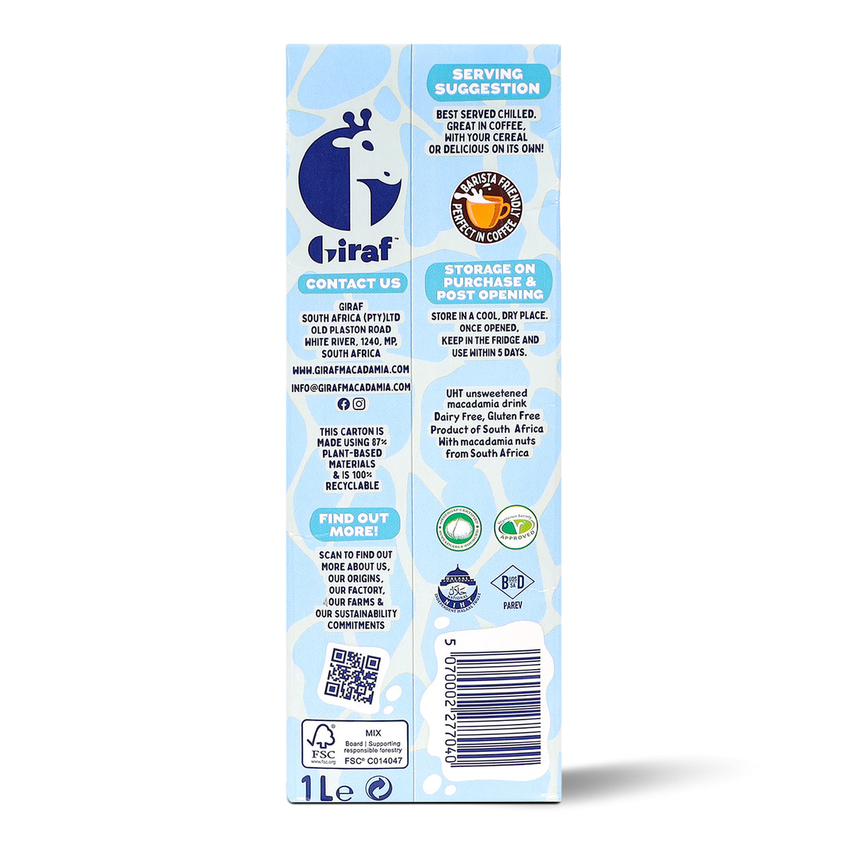 Giraf Macadamia Milk, 1l  (Rich, Creamy & Nutty | With Pea Protein | Unsweetened)