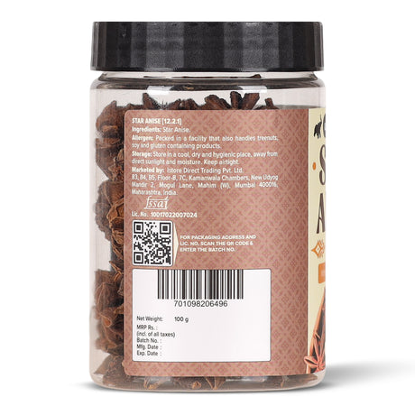 Star Anise, 100g (Chakri Phool | Warm, Licorice like Flavour | Highly Aromatic Spice used in Biryanis, Broths, Asian Cuisine & Baking)
