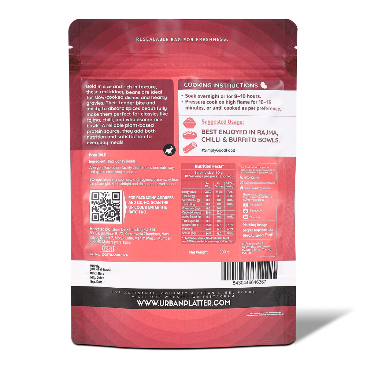 Red Kidney Beans, 500g (Red Rajma | 24g Protein | 25g Fiber | Nourishing whole beans for Gravies, Curries, Bowls, & Salads)