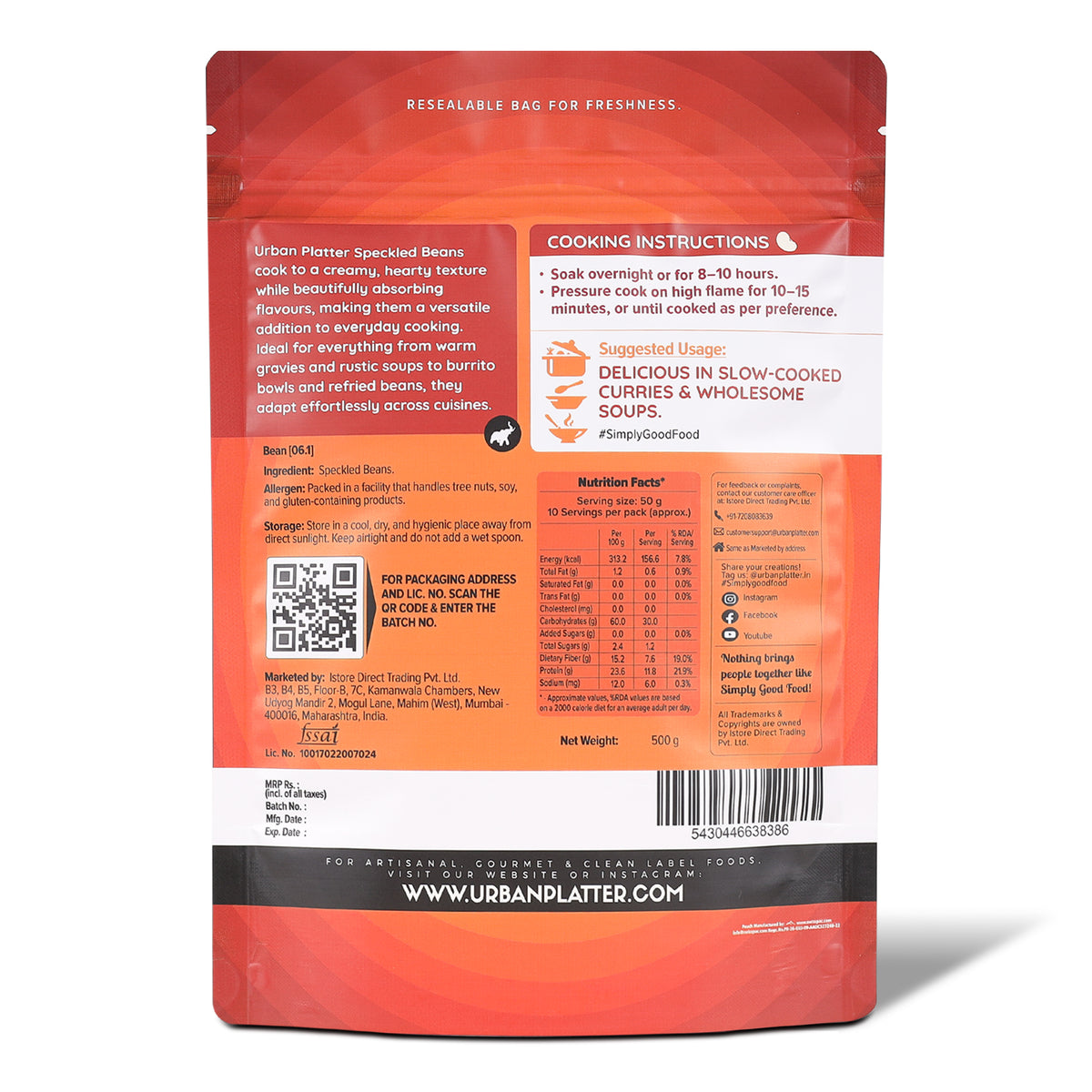 Speckled Beans, 500g (Pink/Chitra Rajma | 23g Protein | 15g Fiber | Nourishing whole beans for Gravies, Curries, Bowls, & Salads)