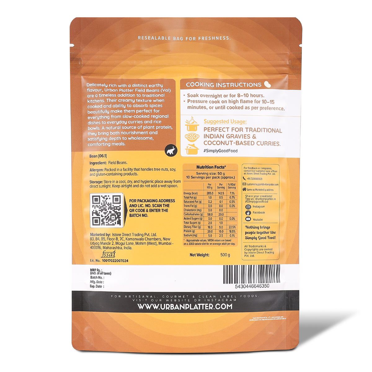 Field Beans, 500g (Val Dal / Sem Phali | 20g Protein | 18g Fiber | Nourishing whole beans for Gravies, Curries, Bowls, & Salads)