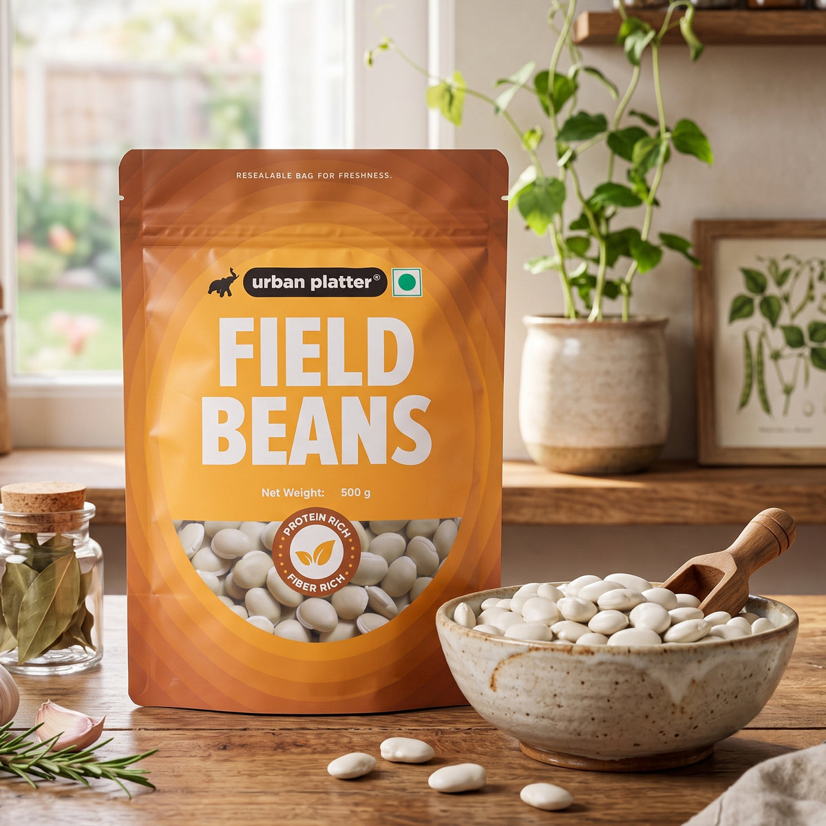 Field Beans, 500g (Val Dal / Sem Phali | 20g Protein | 18g Fiber | Nourishing whole beans for Gravies, Curries, Bowls, & Salads)