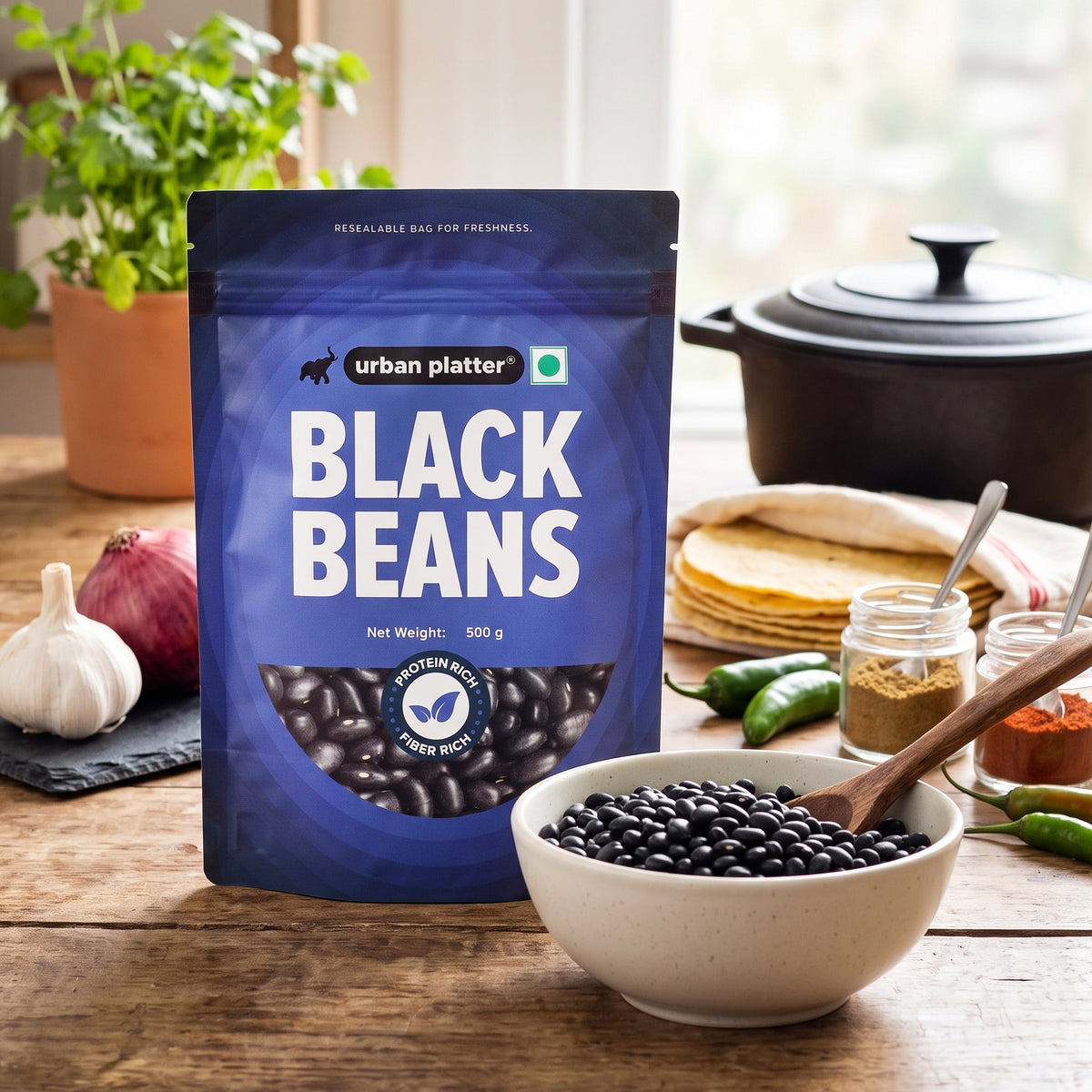 Black Beans, 500g (Black Rajma | 22g Protein | 16g Fiber | Nourishing whole beans for Gravies, Curries, Bowls, & Salads)
