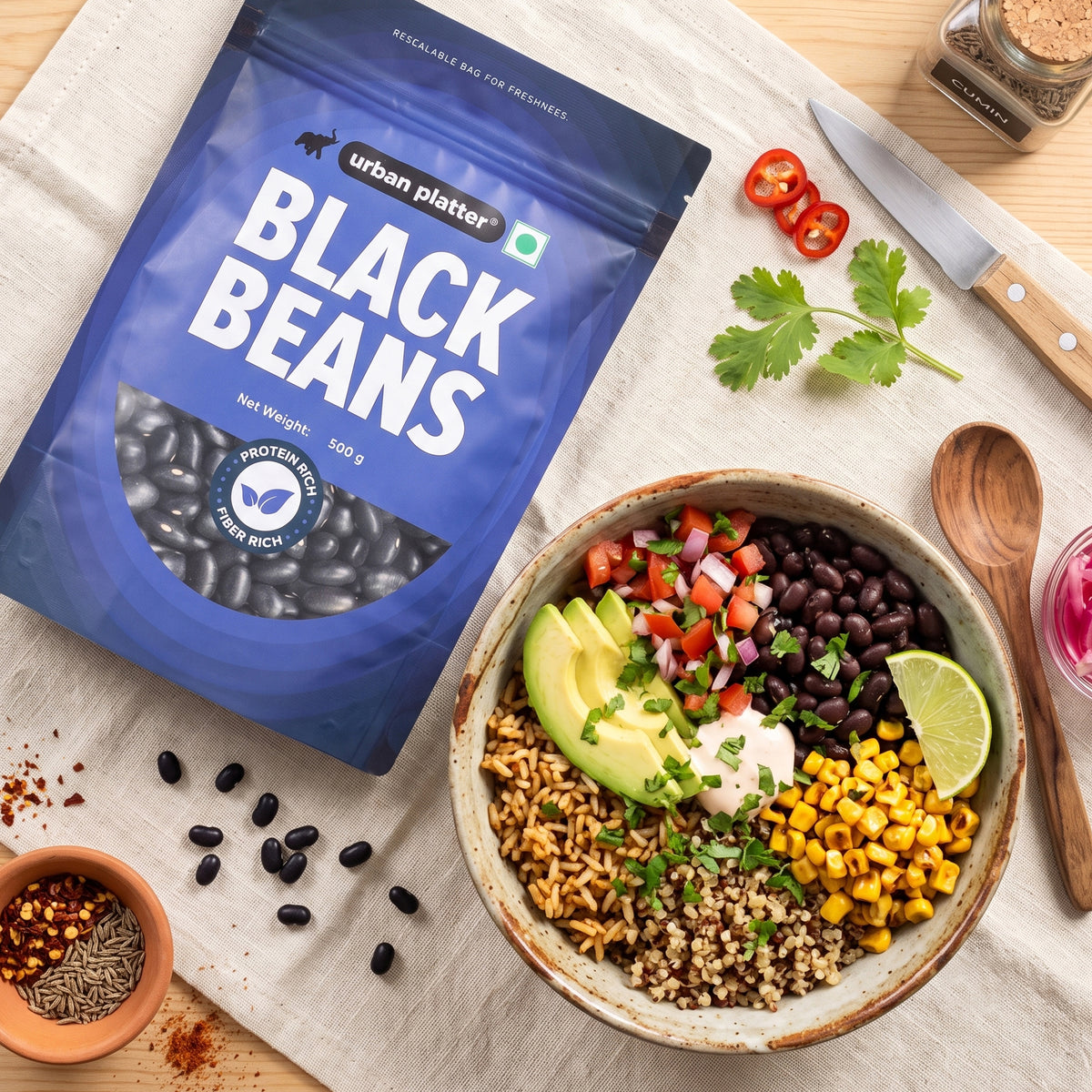 Black Beans, 500g (Black Rajma | 22g Protein | 16g Fiber | Nourishing whole beans for Gravies, Curries, Bowls, & Salads)