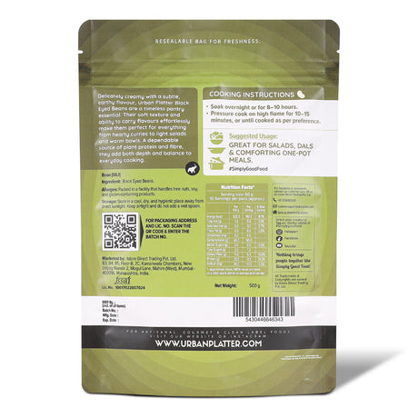 Black Eyed Beans, 500g (White Lobia/ Chawli | 23g Protein | 11g Fiber | Nourishing whole beans for Gravies, Curries, Bowls, & Salads)