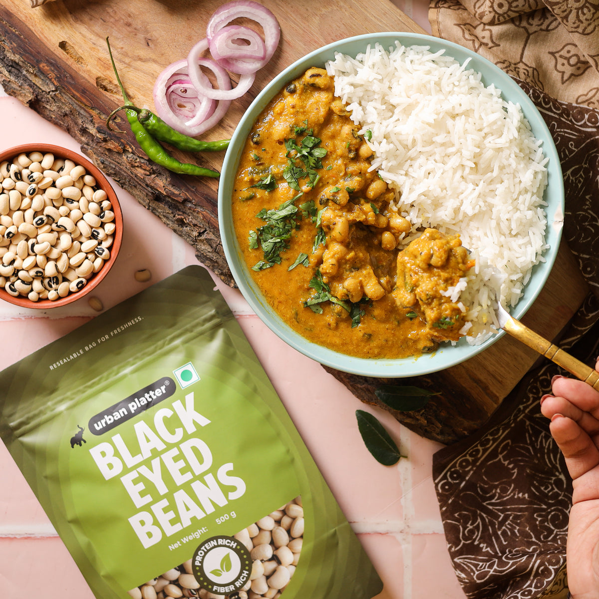 Black Eyed Beans, 500g (White Lobia/ Chawli | 23g Protein | 11g Fiber | Nourishing whole beans for Gravies, Curries, Bowls, & Salads)
