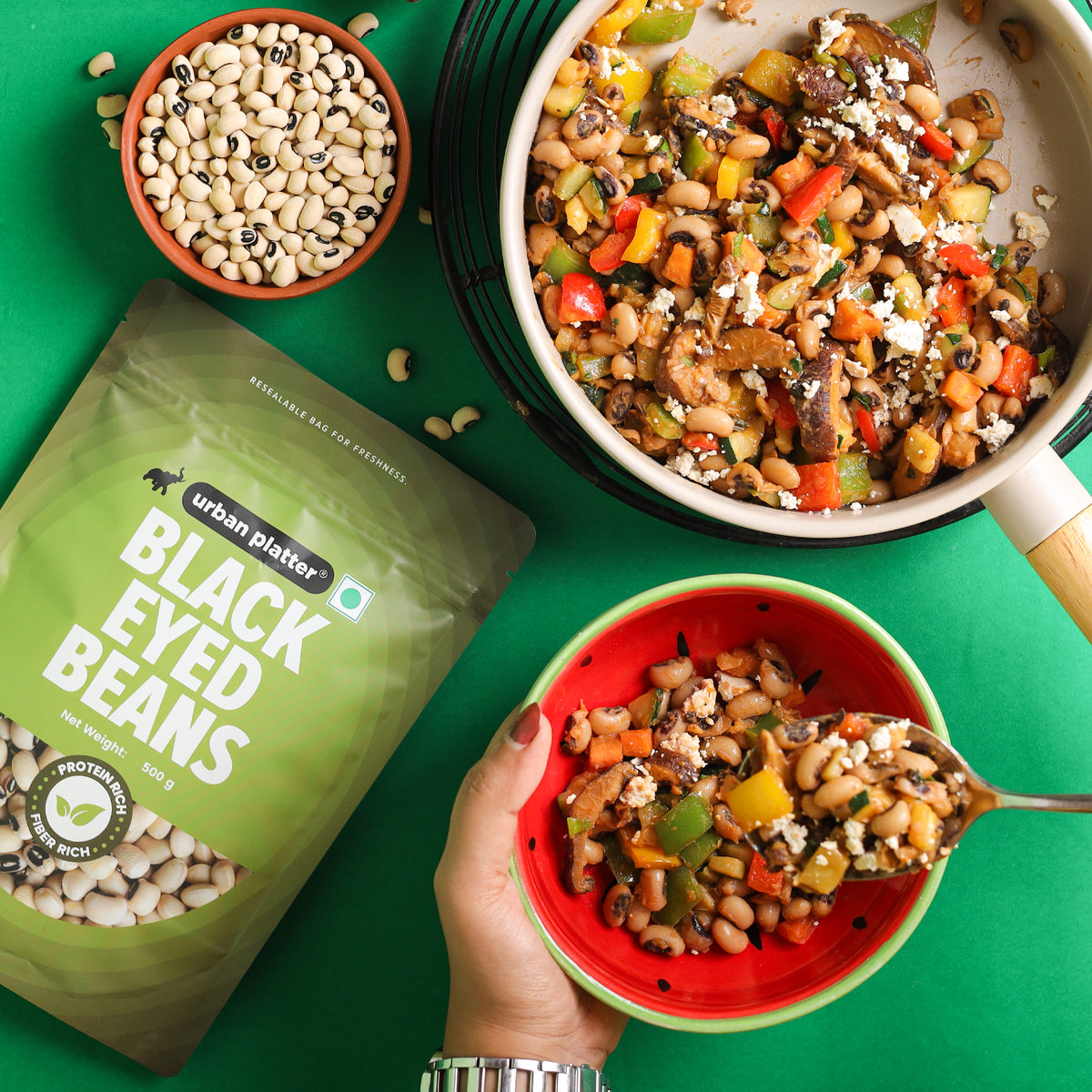 Black Eyed Beans, 500g (White Lobia/ Chawli | 23g Protein | 11g Fiber | Nourishing whole beans for Gravies, Curries, Bowls, & Salads)