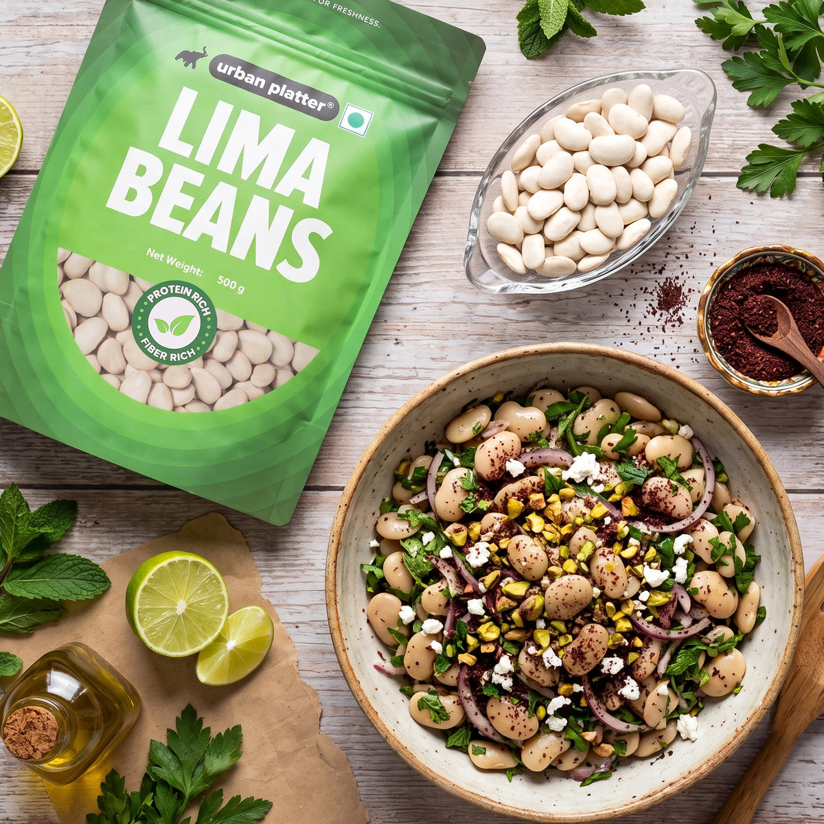 Lima Beans, 500g (Butter Beans | 20g Protein | 18g Fiber | Nourishing whole beans for Gravies, Curries, Bowls, & Salads)
