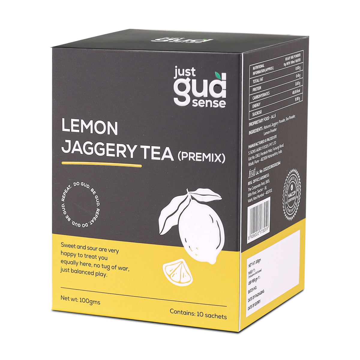 Lemon Jaggery Tea Premix, 100g (10 sachets of 10 grams each)